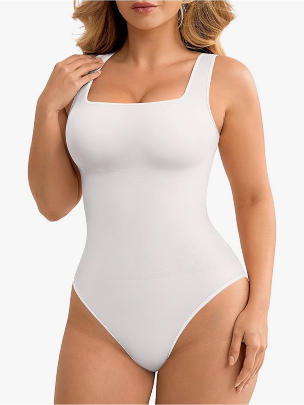 Seamless white Shaping Bodysuit with Adjustable Straps
